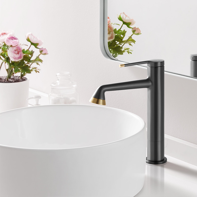 Contemporary 251mm Basin Mixer Faucet Gun Gray Polished Surface