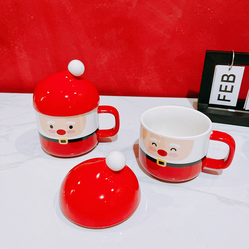 Cute Glossy Ceramic Anniversary Gift Mugs Santa Shape For Christmas Festival