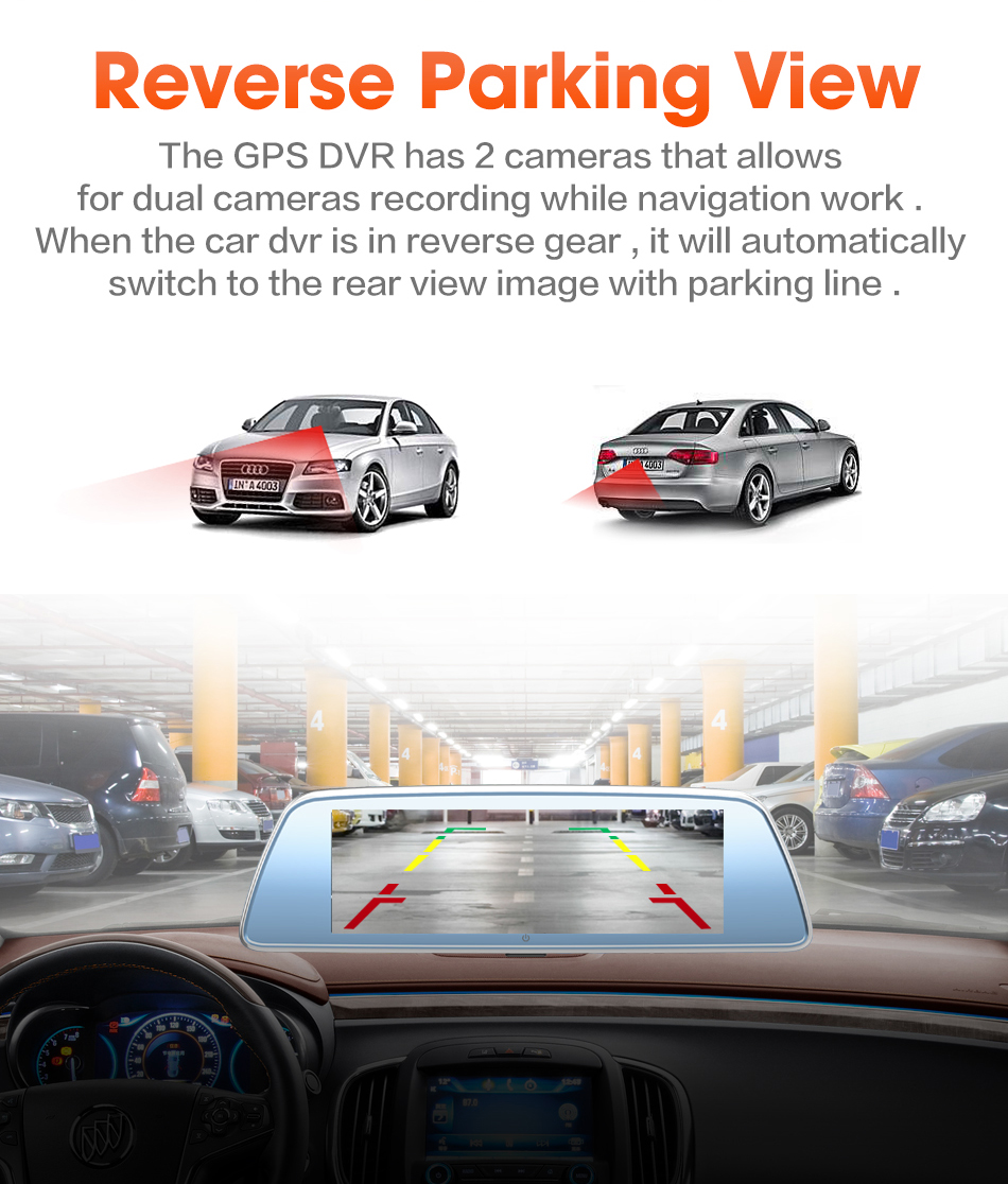 4G 8 Inch WDR Car DVR Android Dash Cam Rear View Mirror 34X13X7.7cm