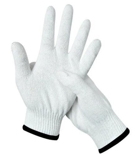 Natural White Knitted Cotton Gloves Anti Slip Cotton Safety Gloves