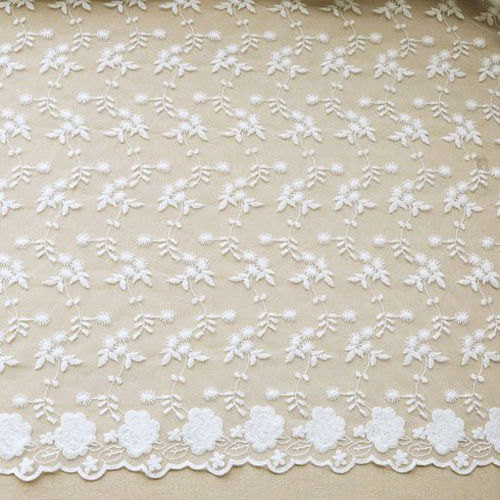 51" Width Floral Embroidered Nylon Mesh Lace Fabric For Curtain / Clothing