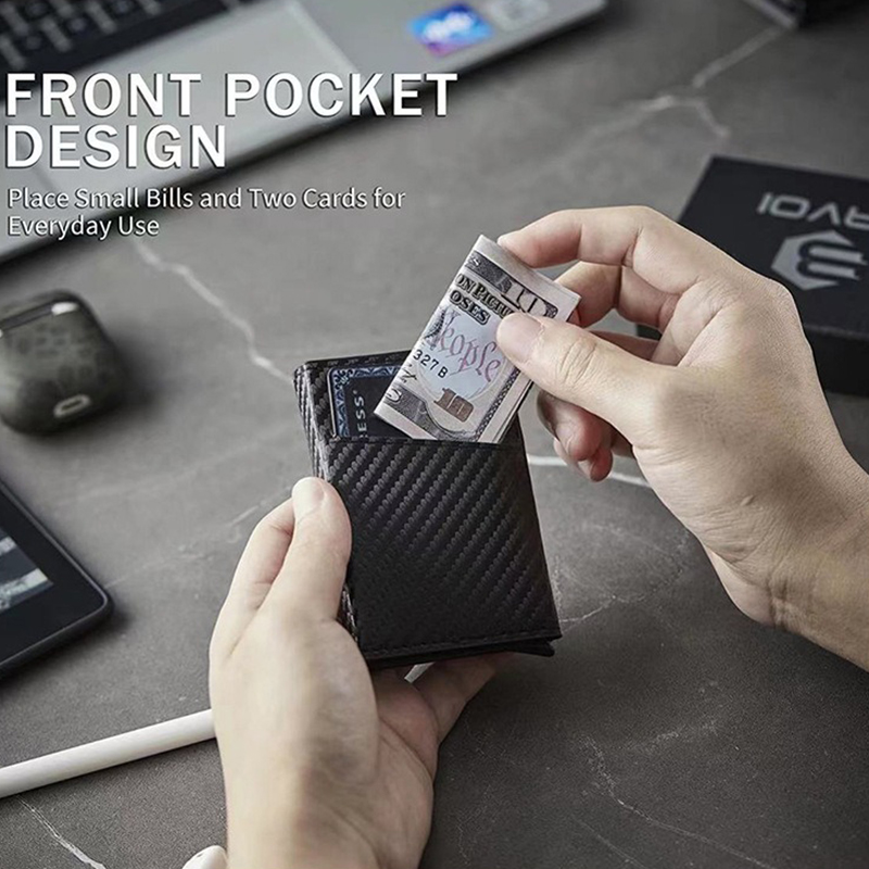 Minimalist Design RFID Blocking Leather Pop Up Wallet for Safe Credit Card Storage