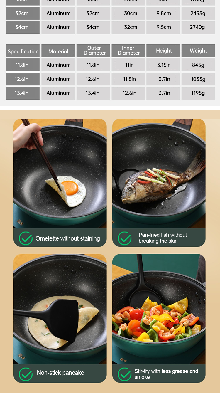 Non Stick Kitchen Wok Pan With Comfortable Wooden Handle