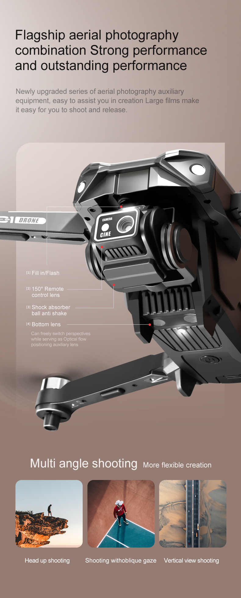 15 Minutes Maximum Flight Time Orange Quadcopter with Brushless Optical Technology and Adjustable Obstacle Avoidance