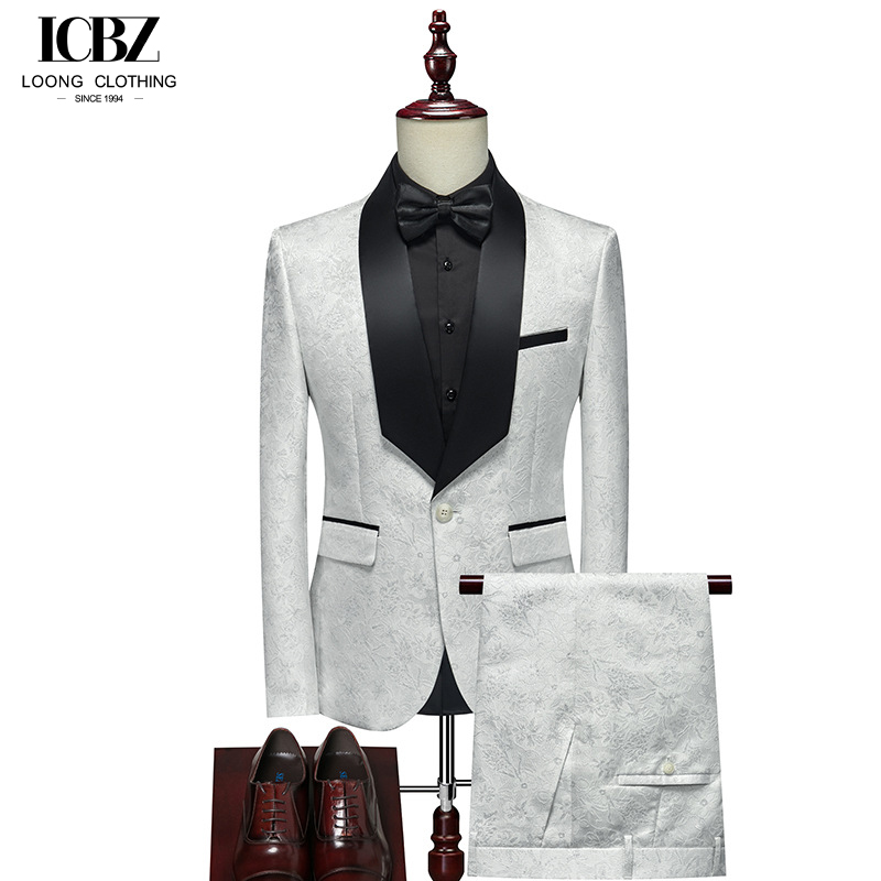 Men's Autumn Printed Stage Dress Groom's Suit with Large Size and Breathable Fabric