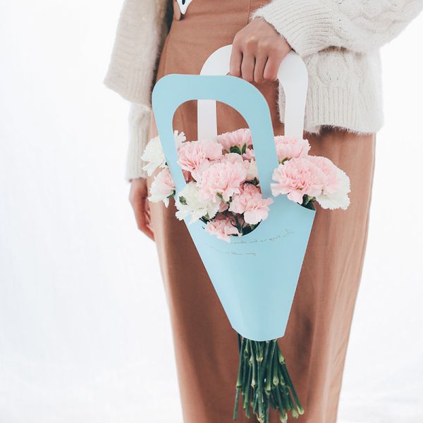 Portable Flower Carry Bag with Eco-Friendly Paperboard Carrier and Kraft Paper Handle