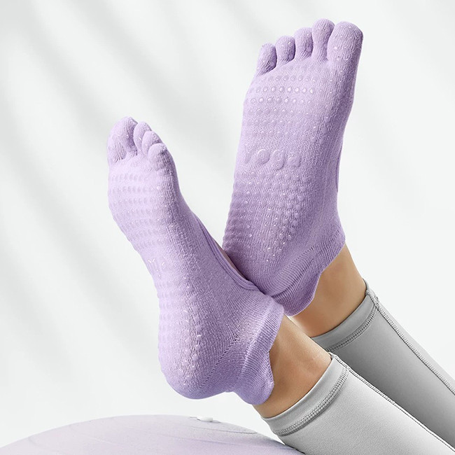 Ladies Plain Non Slip Yoga Socks Backless 5 Toe Grip Pilates Socks