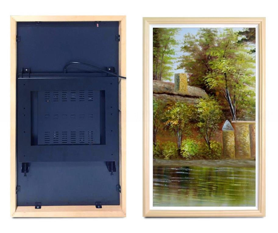 32" inch wooden frame LCD video photo frame NFT display for gallery advertising signage kiosk with WIFI network Android OS