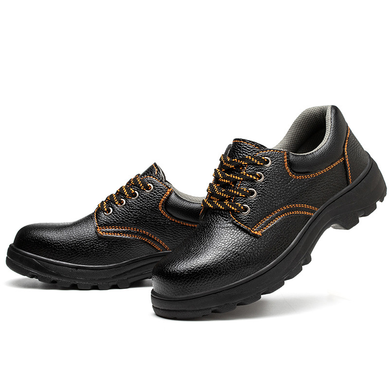 Gaomi Shengjie Low Top Black Embossed Leather Work Shoes Steel Toe Anti Smash Puncture Proof Safety Shoes
