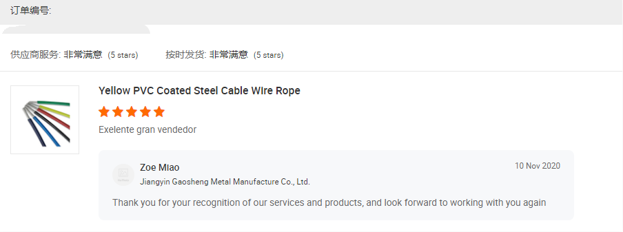 Resistance Plastic Covered Steel Cable PVC Coated Galvanized Steel Wire Rope