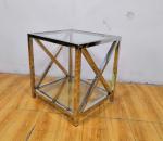Polished Silver Stainless Steel Frame Tempered glass top End Table