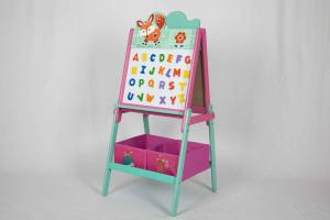 China Children Alphabet Wooden Double Sided Easel With Storage Bins wholesale