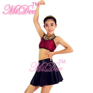 China Sleeveless Jazz Tap Costumes Sequin Crop Top Sun Floral Brief Under Skirt wholesale