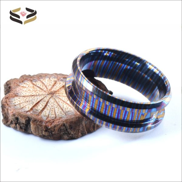 Customized Handmade Natural Colourful Timascus Rings Blank Inlay Ring for Men Width 8mm Third Party Appraisal Certificate