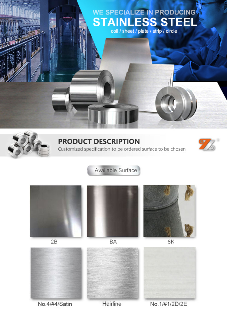 Acero inoxidable Precio Placas Laminas aisi sus 201 304 316l 304l 430 439 441 409 stainless steel coil  price half hard 2B BA
