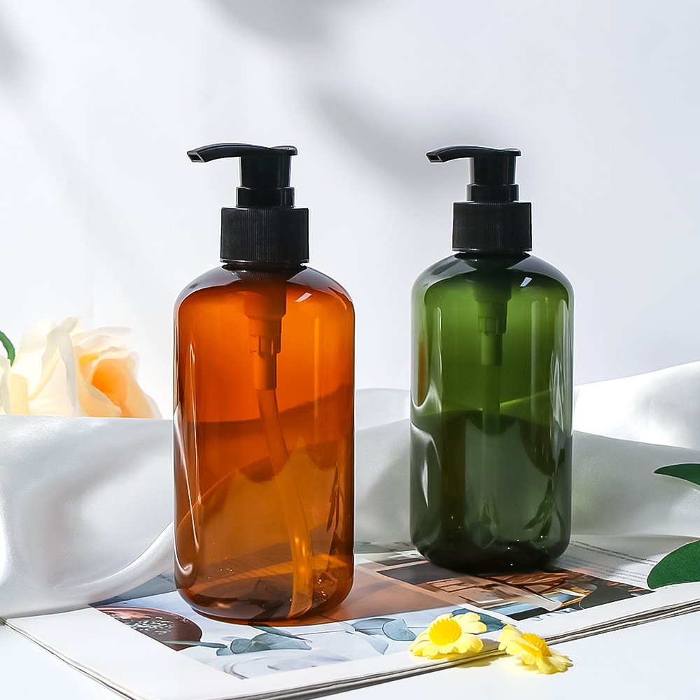PET Custom Empty Lotion Serum Cylindrical 8oz 16oz 1000ml Plastic Shampoo Pump Bottle With Black Foam Pump