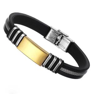 China Tagor Stainless Steel Jewelry Super Fashion Silicone Leather Bracelet Bangle TYSR149 wholesale