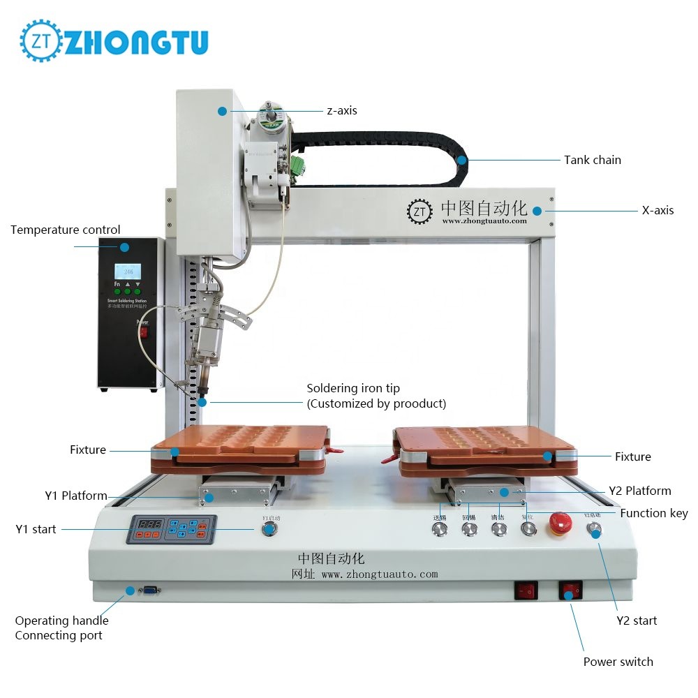PCB Board Automatic Soldering Machine With Double Platforms with R Axis Automatic Soldering Machine