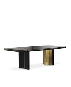 China Contemporary Polished Brass Stainless Steel Black lacquer Wood Frame Dining Table wholesale