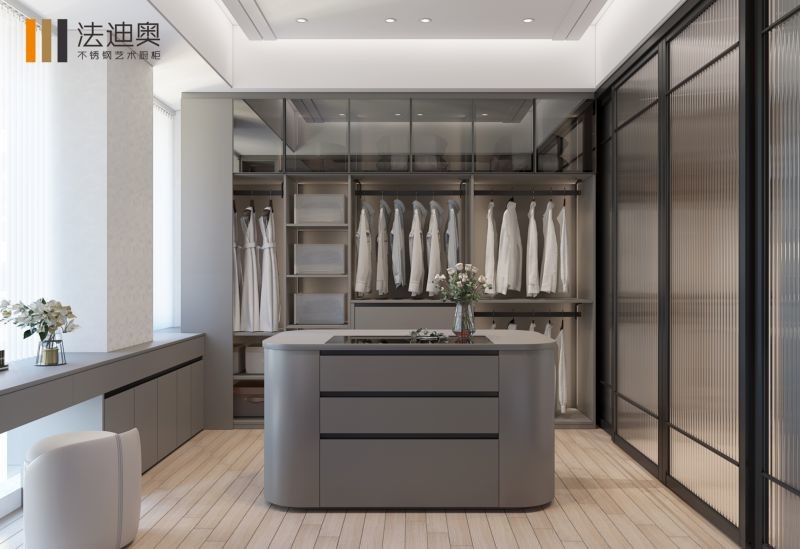 Contemporary Practical Meridian Gray Custom Walk In Closet With Floating Vanity