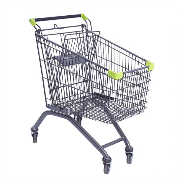 Four Wheels Metal Supermarket Shopping Trolley Foldable Handle Type