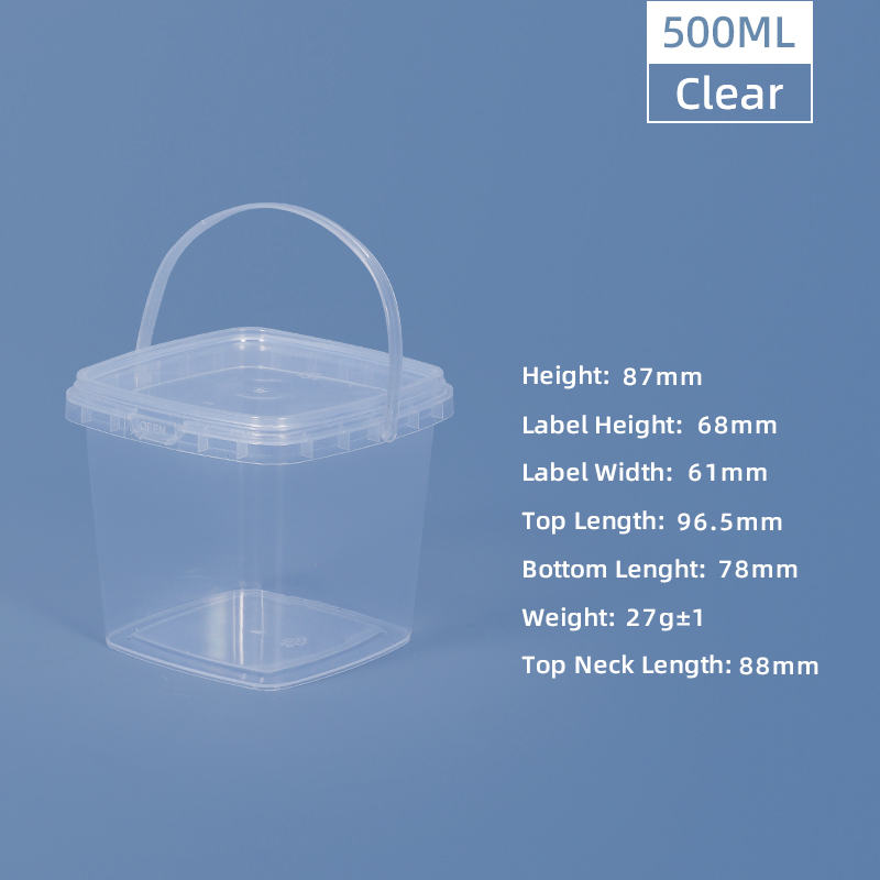Customrized Logo 280ml 500ml 1L 2L Clear Thicken Square Plastic Buckets With Lids