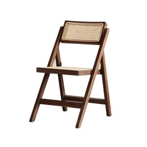 China Restaurant Folding Outdoor Wicker Dining Chairs Wooden Frame Rattan Side Chair wholesale