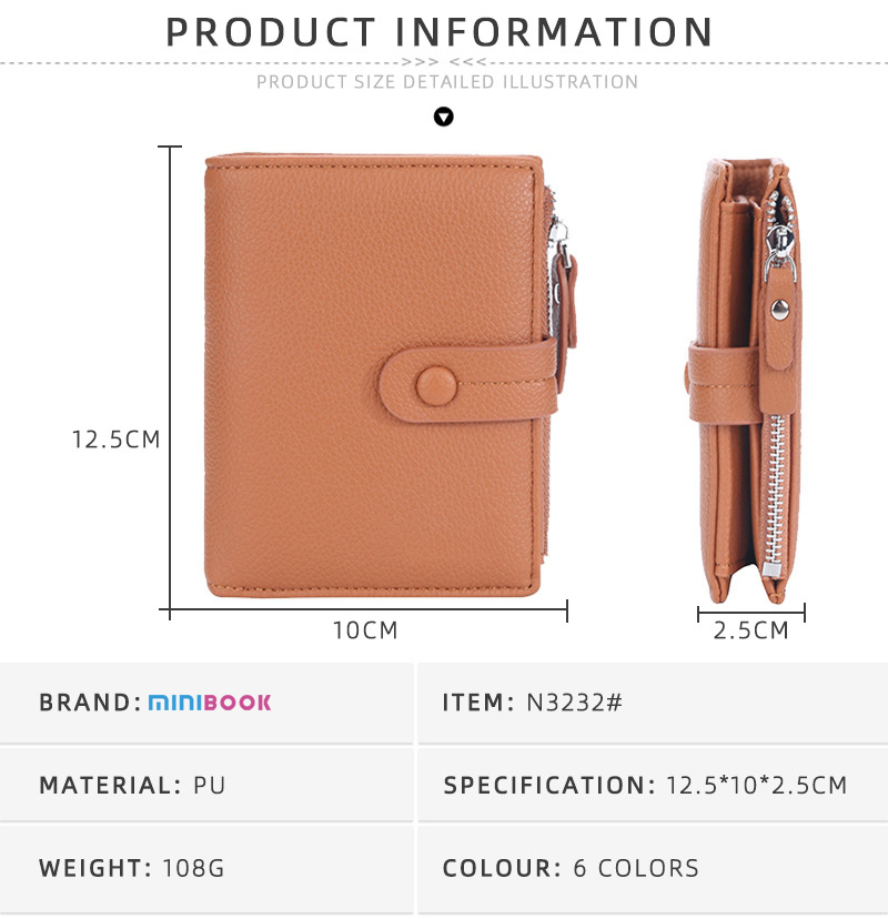 Minibook Short Cross Section Leather Multifunctional Casual Coin Wallet for Women