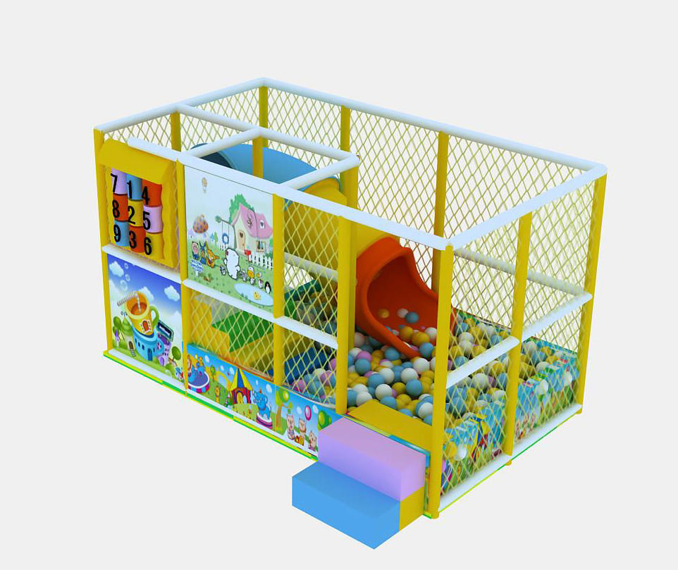 PVC Coated Soft Indoor Playground High Rise Trampoline With Plastic Slide Tube