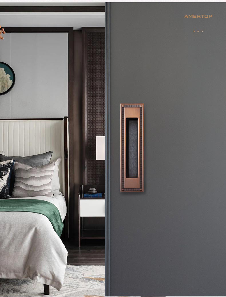 Interior Brass Invisible Sliding Door Lock Set For Bathroom / Balcony