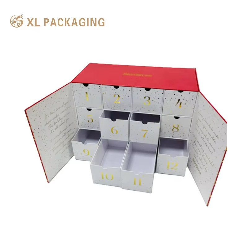 Christmas Printing Design Advent Calendar Box 12 24 Days Star Tree Type Inside Full Colour Skin Care Cosmetic Gift Box