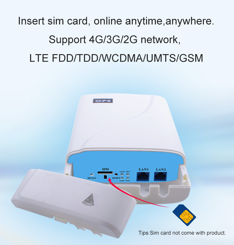 300mbps CAT4 Wifi Wireless Sim Card Outdoor 4G LTE CPE Router With POE Power