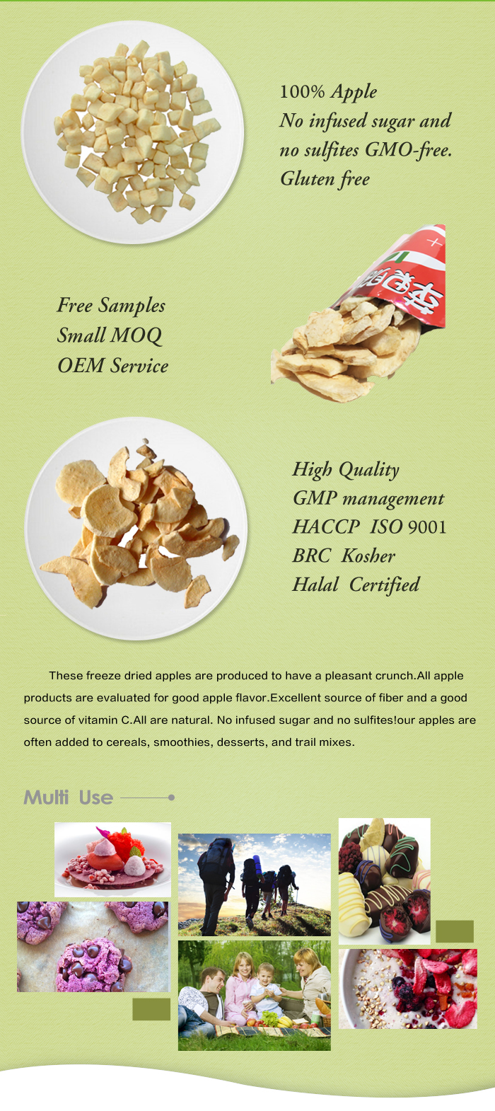 ISO Certified companies manufacturers lyophilized fruit freeze dried apple