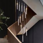 Simple stairwell long crystal column chandelier High ceiling attic residential