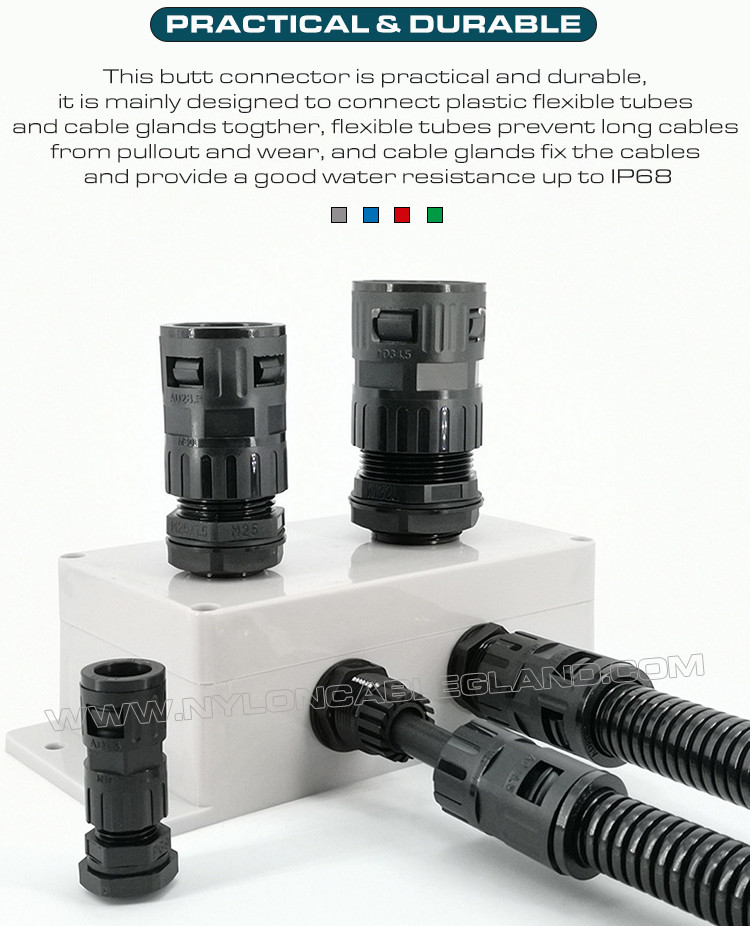 Internally Threaded Straight Connectors (Tube Connectors) Nylon 6 Black Connecting Flexible Tubes AD10~AD42.5 & Metric/PG Cable Glands for Cable