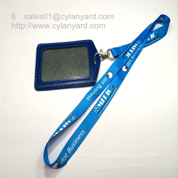 Sub printed neck lanyard with leather id badge