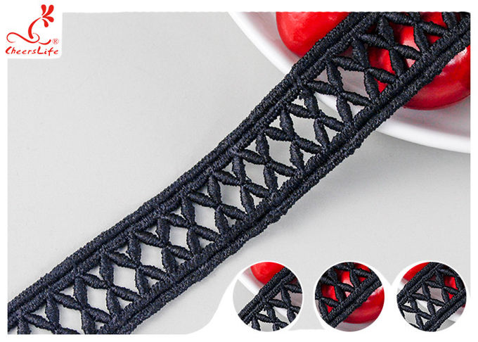 2.4CM Hollow Embroidery Guipure Lace Trim With Poly Milk Lace Material DTM Dyeing