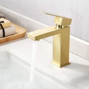 China 12L/Min Brushed Gold Bathroom Basin Faucet For Office Building wholesale