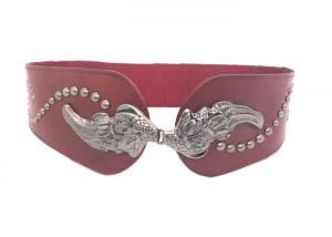 Vintage Stretch Wide Waist Belt Red Color Metal Wing Buckle  /  Women Dress Waistband