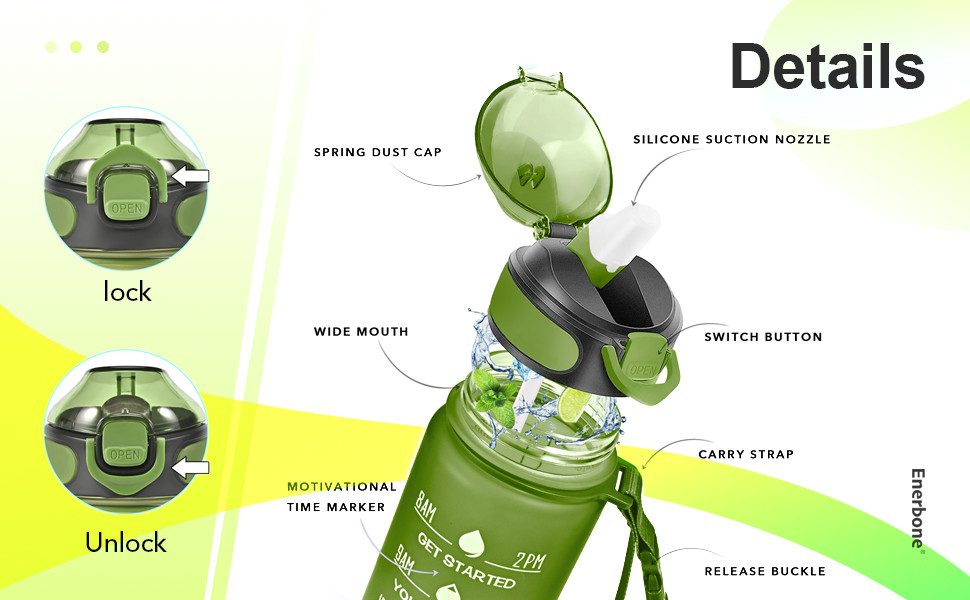 Large Capacity Stylish Reusable Eco Friendly 1 Litre Water Bottle Gym Plastic Water Bottle With Leak Proof And One Click Open Customized Logo