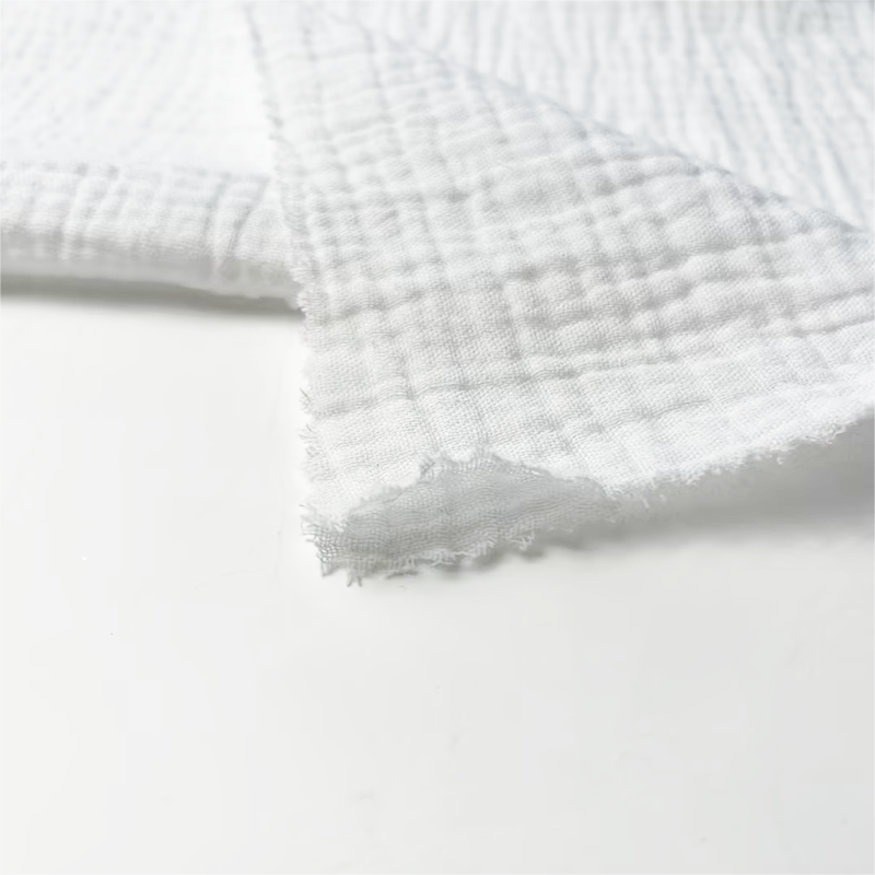 Factory Wholesale 100% Cotton Crep Style Fabric Double Layer Pure Color Soft Comfortable for Baby Boys' Dresses