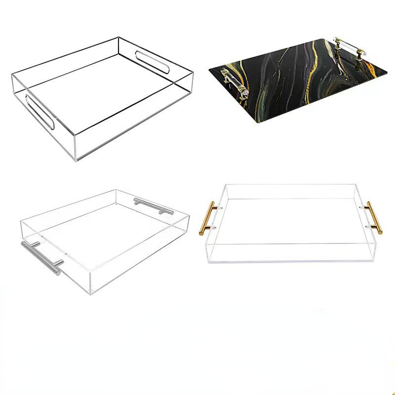 Smooth Finish Clear Acrylic Serving Tray Lucite Bread Tray With Custom Printing