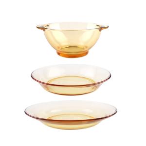 China Restaurant Amber Microwave Heated Glass Tray Bowl Set wholesale