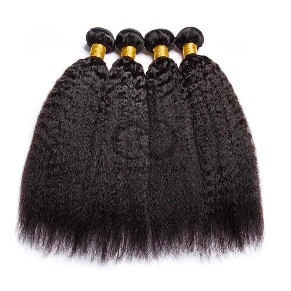 Natural Black Kinky Straight Remy Human Hair Bundles Sew In Weave Bundles Brazilian Bundle Deals