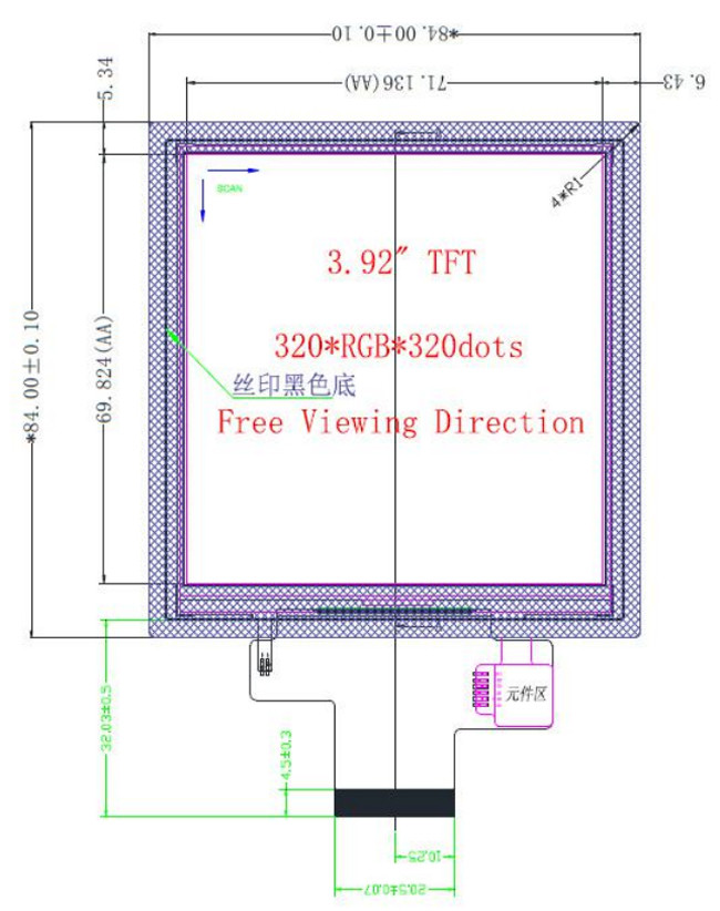TFT LCD Manufacturer Supply Square TFT Display 4 Inch SPI&MCU 320x320 Dots