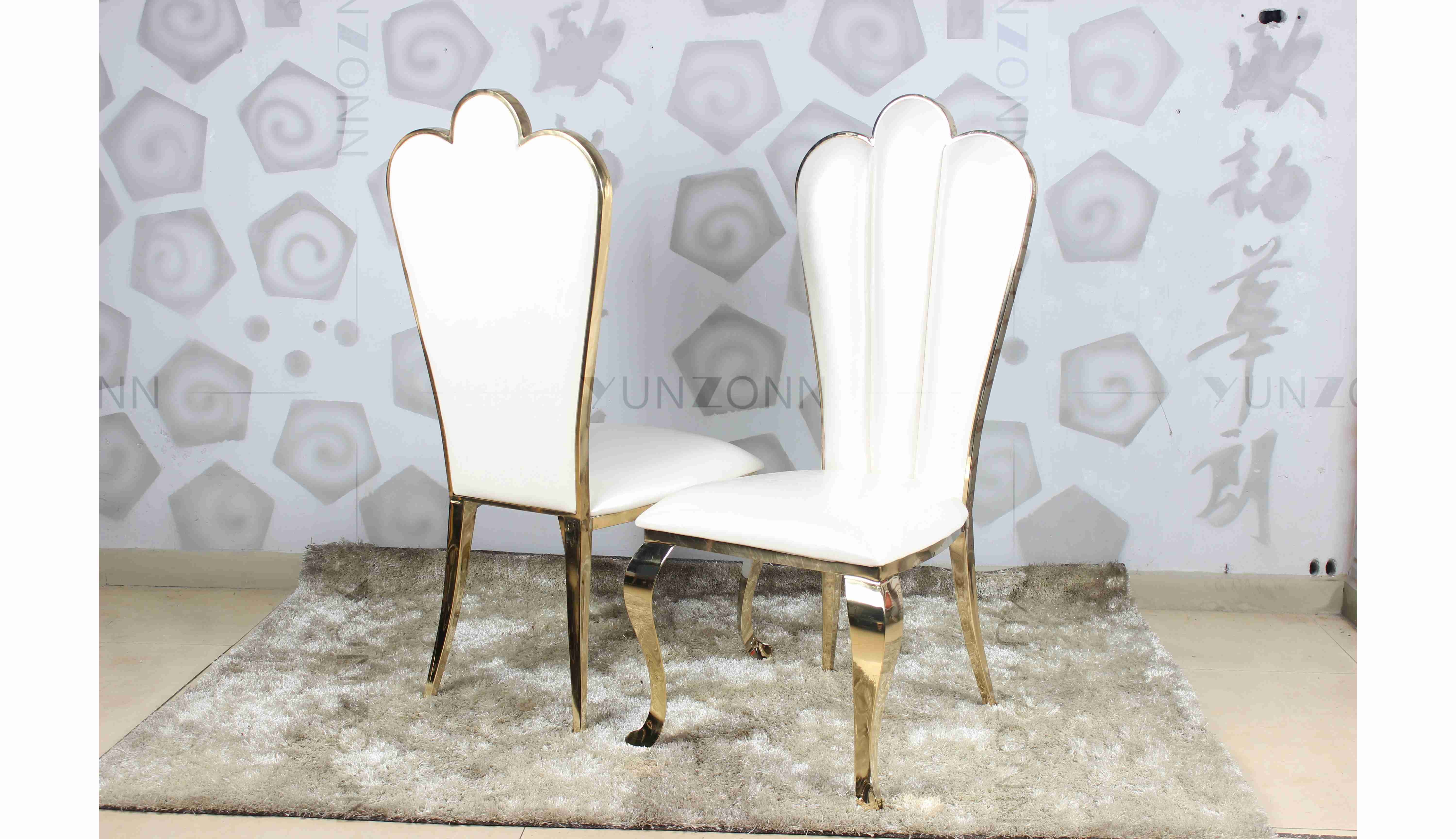 White PU wholesale banquet chairs wedding stainless steel gold chair