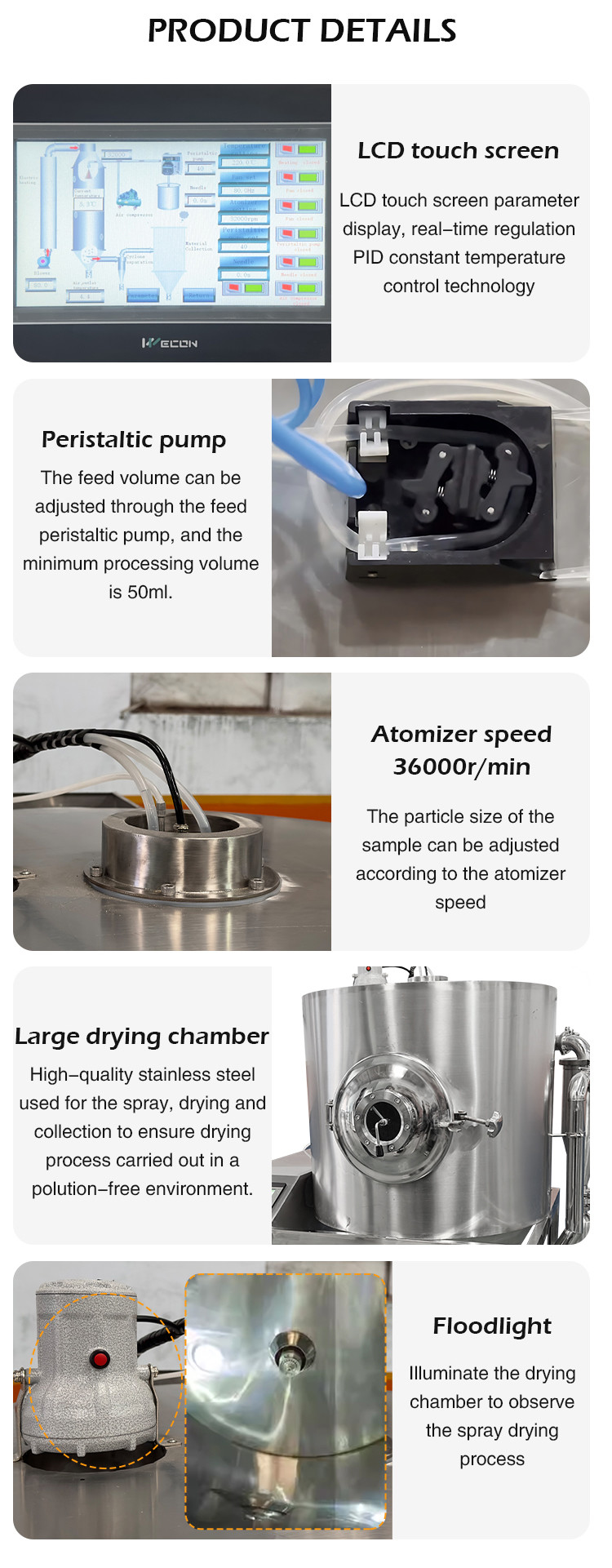 High Efficiency Centrifugal Spray Dryer Milk Powder/Protein/Egg White 10L Spray Drying Machine