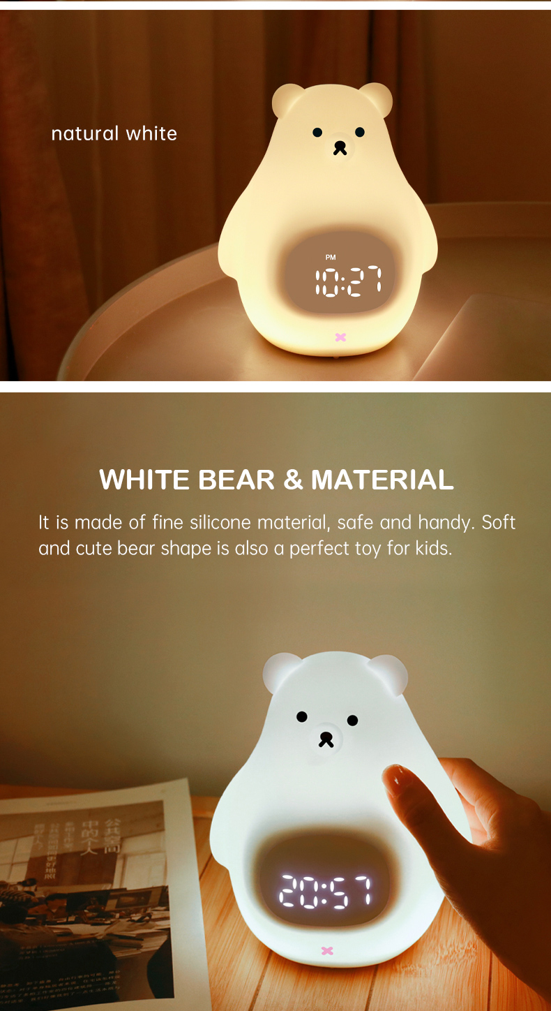 LED Night Light and Sound Machine Cute Bear Sleep Training Clock for Kids' Bedrooms