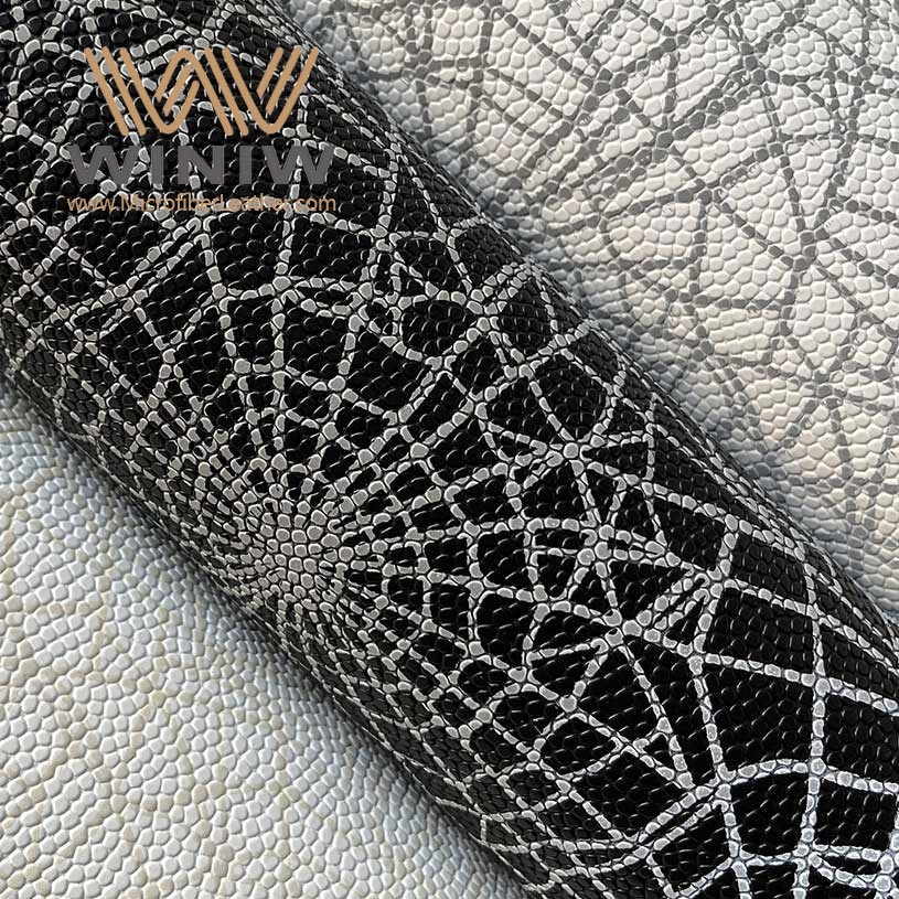 Black White Spider Net Pattern PU Leather Material for Football faux leather fabric by the yard
