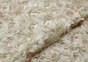 China Romantic Champagne Rosette Sequin Lace Fabric , Nylon Bridal Mesh Fabric wholesale